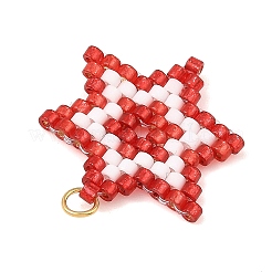 ガラスシードビーズペンダント  星のチャーム  304ステンレススチールオープン丸カン付き  レッド  21x20x2mm  穴：2.7mm&nbsp;PALLOY-MZ01457-03