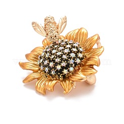 Sunflower and Bee Crystal Rhinestone Badge&nbsp;JEWB-E013-01G