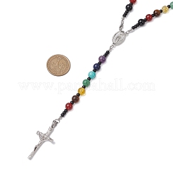Gemstone Chakra Cross Pendant Rosary Bead Necklaces for Women&nbsp;NJEW-TA00176