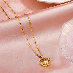 Seashell Pearl Necklace Clear Cubic Zirconia Shell Cage Dangle Necklace Summer Scallop Choker Charm Stainless Steel Jewelry for Women Beach&nbsp;JN1114A