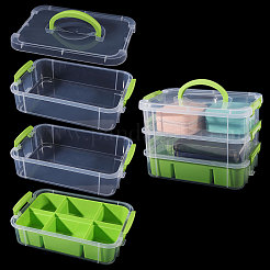 3層プラスチックハンドル付きオーガナイザーボックス  長方形  黄緑  26.7x17.5x18.5cm&nbsp;CON-WH0095-212B