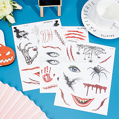 9 枚 9 スタイルハロウィン一時的な顔の入れ墨  ハロウィーンパーティーの顔の装飾のためのプラスチック製の顔の傷跡の目のステッカー  ハロウィーン模様  210x150x0.2mm  1枚/スタイル&nbsp;STIC-WH0003-005