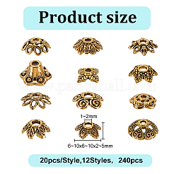 240Pcs 12 Styles Tibetan Style Zinc Alloy Bead Caps&nbsp;FIND-GO0002-09