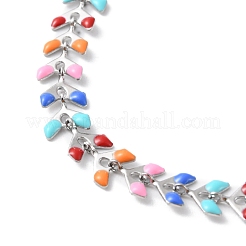 Enamel Ear of Wheat Link Chains Bracelet&nbsp;BJEW-H585-01P