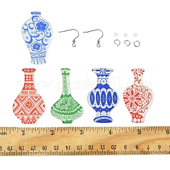 DIYイヤリングキット  プリントされたアクリルペンダントを含む  304ステンレススチールオープン丸カンとピアスフック  プラスチック製ピアスキャッチ  ミックスカラー  49~49.5x27~28.5x2.2~2.5mm  穴：2mm  5スタイル  2個/スタイル  10pc&nbsp;DIY-FS0006-83
