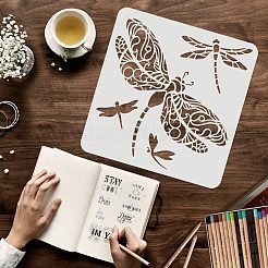 大きなプラスチック製の再利用可能な描画絵画ステンシル テンプレート  スクラップブック、布地、タイル、床、家具、木材の塗装用  正方形  トンボ模様  300x300mm&nbsp;DIY-WH0172-771