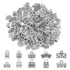 100 個 10 スタイル合金ハンガーリンク  チューブベイル  アンティークシルバー  6~11x6~14x4~7mm  穴：1~2.5mm  10個/スタイル&nbsp;PALLOY-CJ0003-06