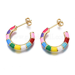 Brass Enamel Half Hoop Earrings&nbsp;EJEW-T014-48G-NF