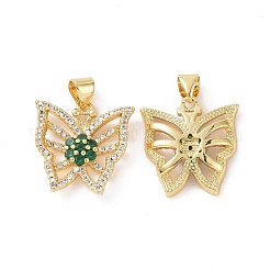 真鍮製マイクロパヴェキュービックジルコニアペンダント  カドミウムフリー＆鉛フリー  18KGP本金メッキ  花のチャームが付いた中空の蝶  ミックスカラー  18.5x18x4mm  穴：3.5x4.5mm&nbsp;ZIRC-I063-44G