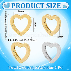 2個 2色 925スターリングシルバースプリングゲートリング  ハート  ミックスカラー  14.5~15x14~14.5x2mm  1pc /カラー&nbsp;STER-PH0004-31