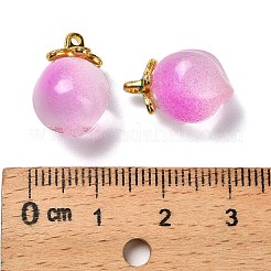 ガラスチャーム  桃  黄金の合金エナメルパーツと  ツートン  パールピンク  17x11.5mm  穴：1.4mm&nbsp;GLAA-P072-05G-03