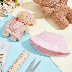 人形アクセサリー用のコットン＆PUレザーサスペンダーパンツ1点と布製バケットハット1点  ピンク  90x90x5mm&nbsp;DOLL-WR0001-05A