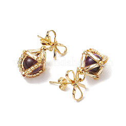 Natural Tiger Eye Bowknot Dangle Stud Earrings&nbsp;EJEW-MZ00348-04