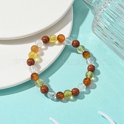 合成シトリン、天然カーネリアン、レッドジャスパー、天然水晶のラウンドビーズストレッチブレスレット  牡羊座  内径：2-1/8インチ（5.5cm）&nbsp;BJEW-JB10910-01