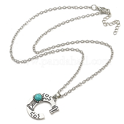 Letter A~Z Antique Silver Plated Alloy with Synthetic Turquoise Pendant Necklaces&nbsp;NJEW-G080-01C