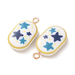 プリント合金とアクリルパーツ  鉄のリング付き  スターチャーム付きオーバル  ブルー  ゴールドカラー  24x13x7mm  穴：2mm&nbsp;AL-CBAE25B-04G-G