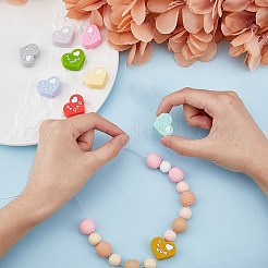 9pcs 9 colors Heart with Word Dad & Mom Silicone Beads&nbsp;SIL-FH0001-12