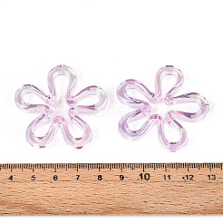 メッキUVアクリルビーズ  虹色の  花  プラム  43x43x6.5mm  穴：1.8mm&nbsp;LS-TACR-S161-04B