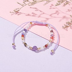 女性へのギフト用の調節可能なブレスレット  天然アメジスト＆キュービックジルコニア＆真鍮ビーズブレスレット  内径：1-3/4~3-1/2インチ（4.4~8.8cm）&nbsp;BJEW-JB06517-01