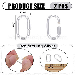 スターリングシルバーのロックカラビナ2個925個  オーバル  925銀メッキ  16x8mm&nbsp;STER-PH0004-52B
