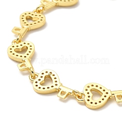 Clear Cubic Zirconia Hollow Heart Key Link Chain Bracelet&nbsp;BJEW-A132-14G