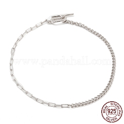 Rhodium Plated 925 Sterling Silver Curb Chain & Paperclip Chain Anklets&nbsp;AJEW-F162-002P