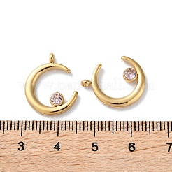 304ステンレスペンダント  ラインストーン付き  14KGP本金メッキ  ダブルホーン/三日月チャーム  ライトローズ  18x14x2mm  穴：1.8mm&nbsp;STAS-L022-380G-02G