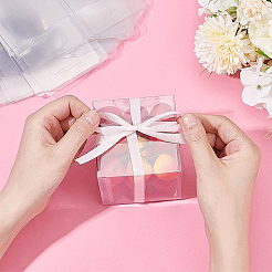 折り畳み式の透明なペットボックス  結婚披露宴のベビーシャワーの荷箱のため  正方形  透明  完成品：8x8x8cm&nbsp;CON-WH0074-72C