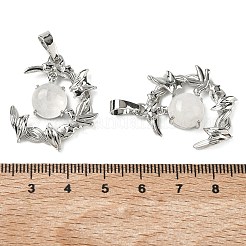 天然石クオーツクリスタルペンダント  ロッククリスタル真鍮鳥月チャーム  プラチナ  ラックめっき  27~28.5x23.5~24.5x6.5~7mm  穴：7x5mm&nbsp;G-B194-01P-11