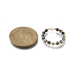天然石編みビーズフィンガーリング  女性のための銅線ラップジュエリー  ゴールドカラー  4mm  内径：19mm  4個/セット&nbsp;RJEW-TA00217-01