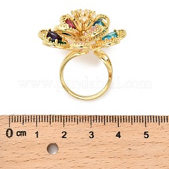 女性用フラワー真鍮マイクロパヴェキュービックジルコニア指輪  18KGP本金メッキ  usサイズ6（16.5mm）&nbsp;RJEW-M098-01G