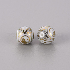 電気メッキガラスビーズ  陰陽模様で丸い  黄金メッキ  10mm  穴：1.2mm&nbsp;X-EGLA-Q123-012A