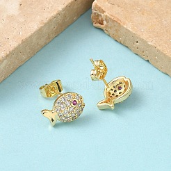 Fish Brass Micro Pave Clear Cubic Zirconia Stud Earrings&nbsp;EJEW-Z144-17G