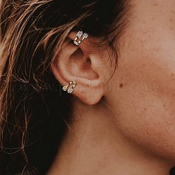 スターリングシルバーカフピアス925個  シンプルな二重層キュービックジルコニア象嵌入り多目的女性用イヤリング  プラチナ  12.8x12mm  8mm内径&nbsp;JE1065B