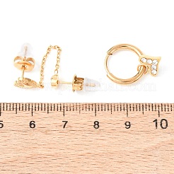 304ステンレススチール製ハートスタッドピアス＆フープピアスセット  ラインストーン付き  イオンプレーティング（ip）  18KGP本金メッキ  42x7mm&nbsp;EJEW-K268-93G-01-1