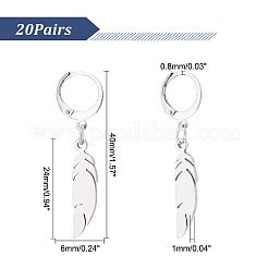 フェザーダングルフレンチフックピアス 20組  女性用ドロップピアス  ステンレス鋼色  40mm  ピン：0.6x0.8mm&nbsp;EJEW-UN0001-86