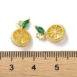 真鍮製マイクロパヴェキュービックジルコニアチャーム  カドミウムフリー＆ニッケルフリー＆鉛フリー  レモンチャーム  18KGP本金メッキ  14x9x4.5mm  穴：1mm&nbsp;KK-F872-12G