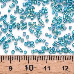 ガラスシリンダービーズ  シードビーズ  透明色の虹  丸い穴  ダークターコイズ  1.5~2x1~2mm  穴：0.8mm  約8000個/袋  約1ポンド/バッグ&nbsp;SEED-S047-J-007