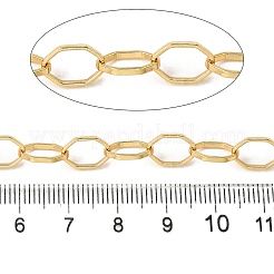 真鍮の多角形リンクチェーン  ラックめっき  カドミウムフリー＆鉛フリー  長持ちメッキ  ハンダ付け  スプールで  18KGP本金メッキ  10.5x7x1.3mm&nbsp;CHC-C014-02B-G