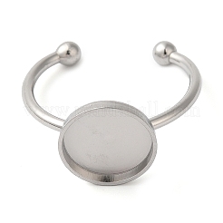 変色しない304ステンレススチール製フラットラウンドパッドリングセッティング  オープンカフリング部品  ステンレス鋼色  トレイ：10mm  1.5mm  調整可能&nbsp;STAS-I306-05C-P
