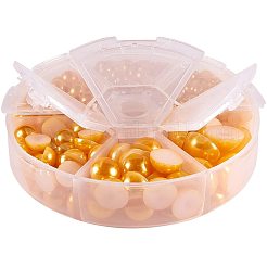 1箱のabsプラスチック製パール調ドームカボション  半円  ゴールデンロッド  4~12x2~6mm  約660個/箱&nbsp;SACR-PH0001-32