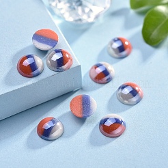 不透明ガラスカボション  縞模様  トライカラーストライプ  半円  カラフル  8x3.5mm&nbsp;X-GGLA-S038-12F-8mm