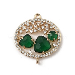 Brass Micro Pave Clear Cubic Zirconia and Glass Oval Connector Charms&nbsp;KK-I276-31G-A