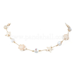 Ocean Starfish Turtle Synthetic Turquoise & Round Moonstone Beaded Adjustable Waxed Nylon Cord Necklaces for Women&nbsp;NJEW-TA00234