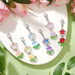 チューリップスターガラスペンダントデコレーション6個6色  バッグ飾り用の亜鉛合金製ロブスター クロー留め具  ミックスカラー  50.5mm  1pc /カラー&nbsp;HJEW-JM02847