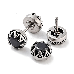 Flat Round 316 Surgical Stainless Steel Pave Black Cubic Zirconia Ear False Plugs for Women Men&nbsp;EJEW-Z050-35AS