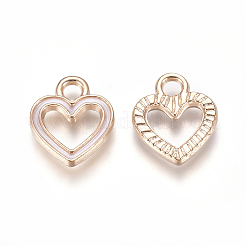 金メッキ合金エナメルチャーム  中空  ハート  ホワイト  12x10x1.5mm  穴：1.8mm&nbsp;PALLOY-CJC0001-37B