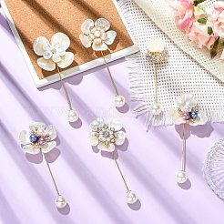 6Pcs 6 Styles Flower Plastic & Resin Rhinestone Brooches&nbsp;JEWB-CJ0003-39