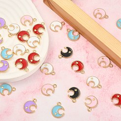 60本6色合金エナメルペンダント  月＆星  ライトゴールド  ミックスカラー  16x13x2mm  穴：1.8mm  10個/カラー&nbsp;ENAM-CJ0002-46