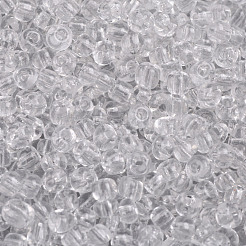 ガラスシードビーズ  トランスペアレント  ラウンド  ホワイト  6/0  4mm  穴：1.5mm  約4500ビーズ/ポンド&nbsp;SEED-A004-4mm-1